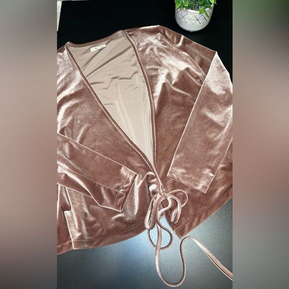 Madewell Sweaters - Madewell Light Brown/beige Velvet Front Tie Cardigan EUC Size XL